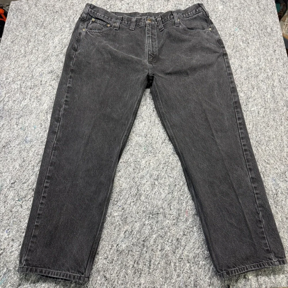Carhartt Relaxed Fit‎ Straight Leg Black Denim Jeans Mens 44x30 Faded Workwear